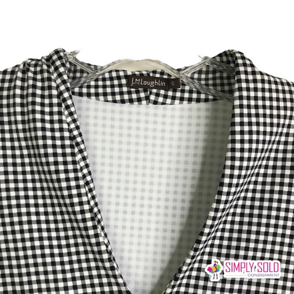 J. McLaughlin Women's A-Line Dress 3/4 Sleeve Black White Gingham Plaid V-Neck S - Picture 6 of 11